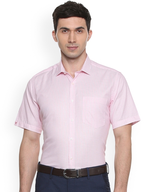 Van Heusen Men Pink Regular Fit Checked Formal Shirt