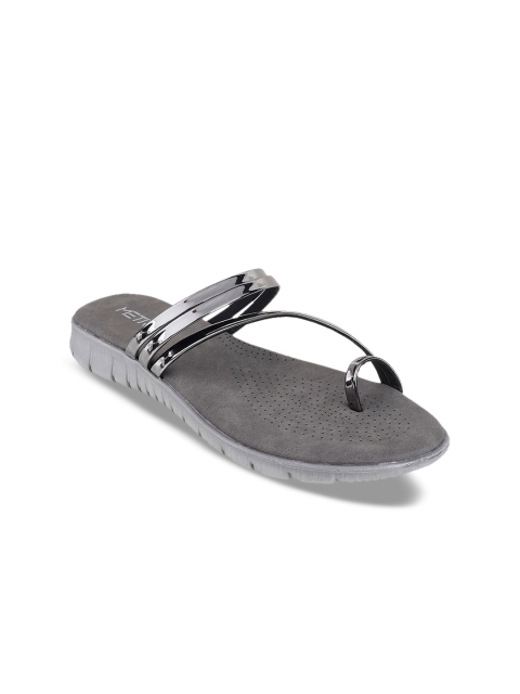 Metro Women Grey Solid Synthetic One Toe Flats