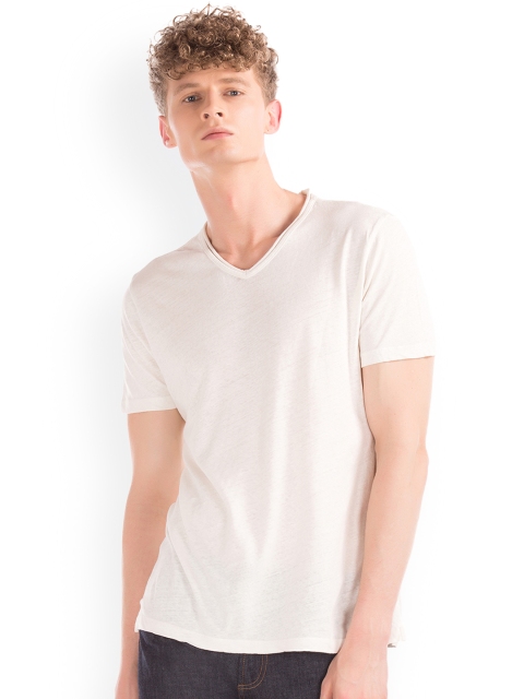 GAP Men White Solid V-Neck T-shirt