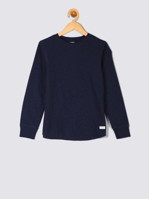 GAP Boys Navy Blue Solid Round Neck T-shirt