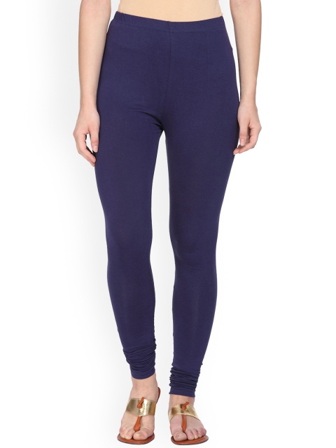 Alena Women Navy Blue Solid Churidar-Length Leggings