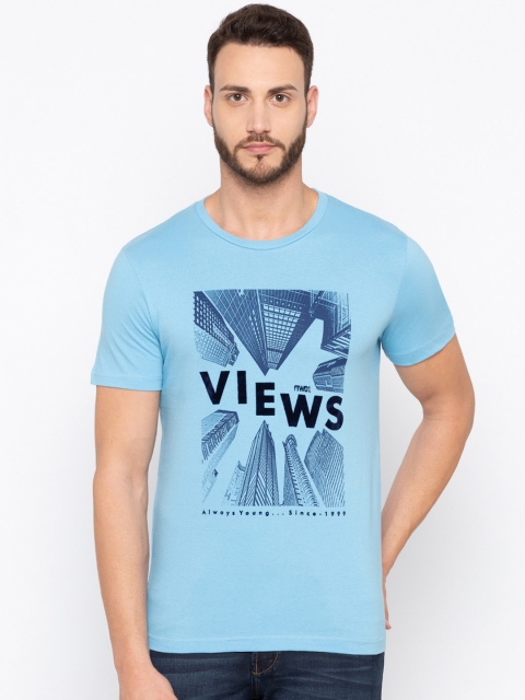 Globus Men Blue Printed Round Neck T-shirt