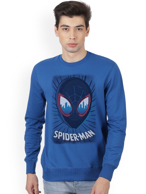 Free Authority Spiderman Print Blue Sweatshirt for Men