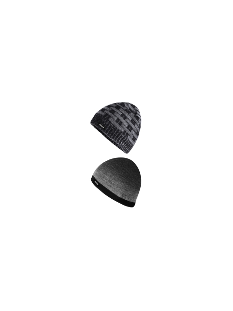 Knotyy Men Set of 2 Grey Self Design Beanies