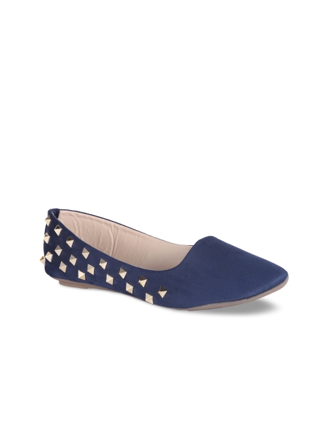 MSC Women Blue Woven Design Suede Ballerinas