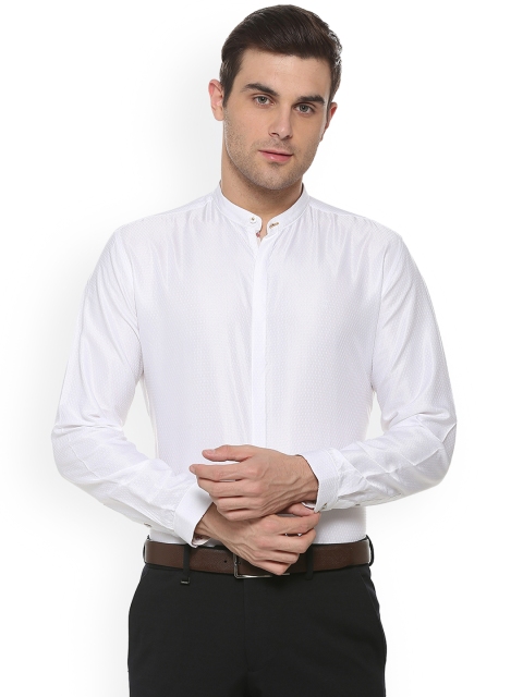 V Dot Men White Slim Fit Self Design Casual Shirt