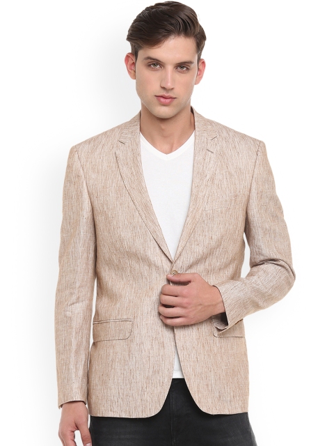 Linen Club Men Brown Solid Single-Breasted Regular-Fit Blazer