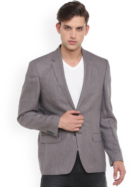 Linen Club Men Grey Solid Single-Breasted Regular-Fit Blazer