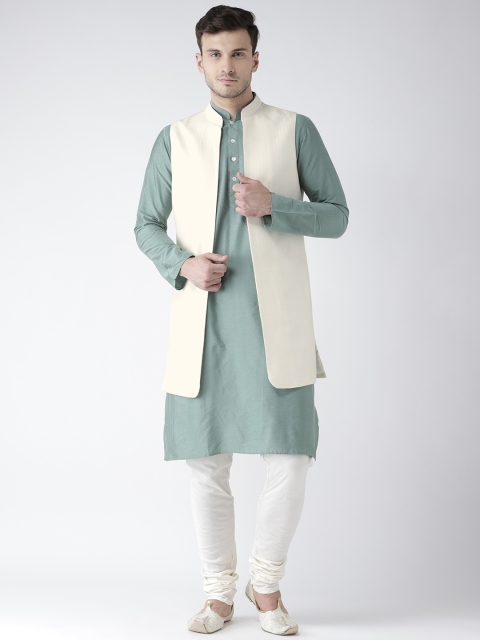 KISAH Men Green & Cream-Coloured Sherwani Set