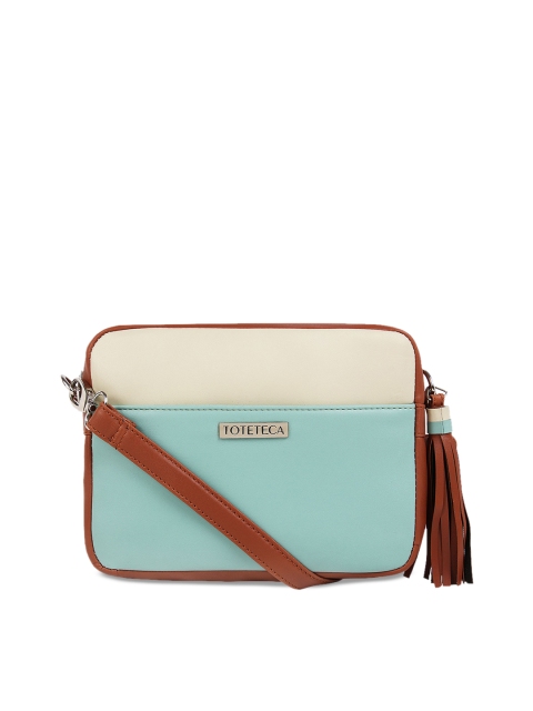 Toteteca Green & Beige Colourblocked Sling Bag