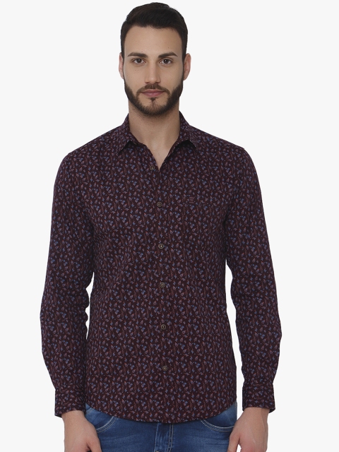 Mufti Men Burgundy Slim Fit Printed Casual Shirt