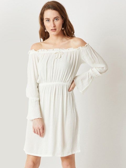 Miss Chase Women White Solid Fit and Flare Dress