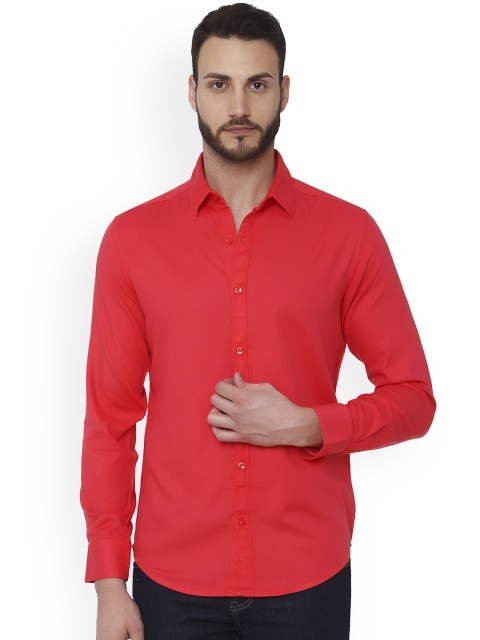 Mufti Men Red Slim Fit Solid Casual Shirt