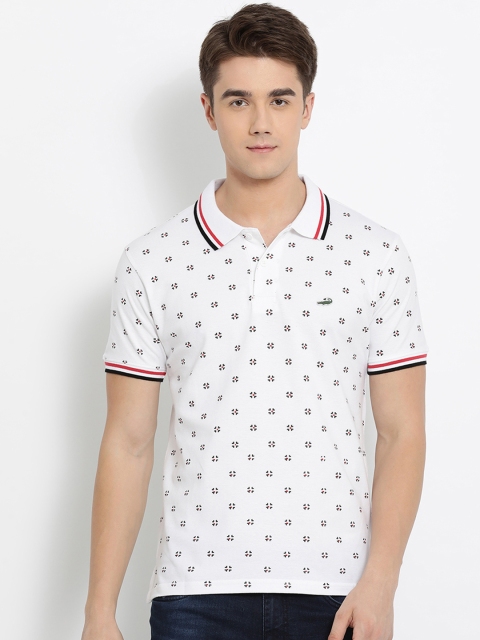 Crocodile Men White Printed Polo Collar T-shirt