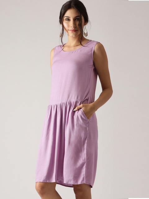 AKS Couture Women Lavender Solid A-Line Dress