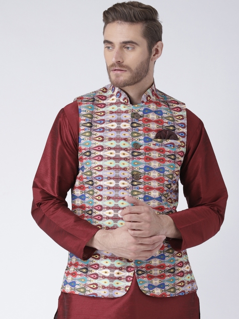 Hangup Men Multicoloured Printed Nehru Jacket, Multi