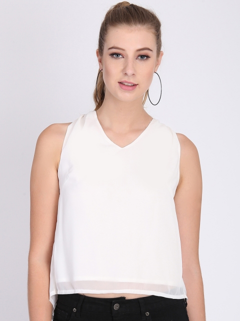 Heather Hues Women White Solid Styled Back A-Line Top