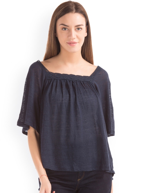 GAP Women Blue Linen Bell-Sleeve Top