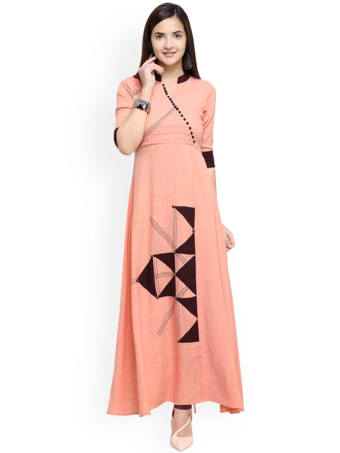 Kvsfab Women Peach-Coloured Printed A-Line Kurta