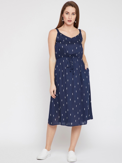 RARE ROOTS Women Navy Blue Printed Blouson Dress