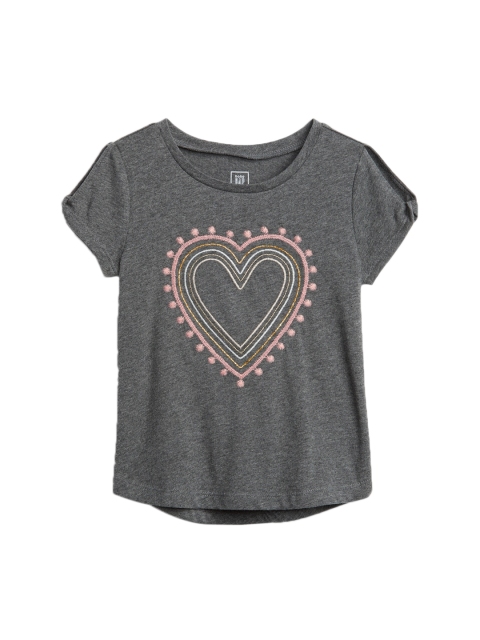 GAP Girls Grey Graphic Twist-Sleeves T-Shirt