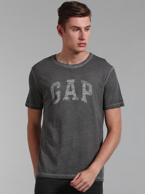 GAP Men Grey Pigment Dyed Logo T-shirt