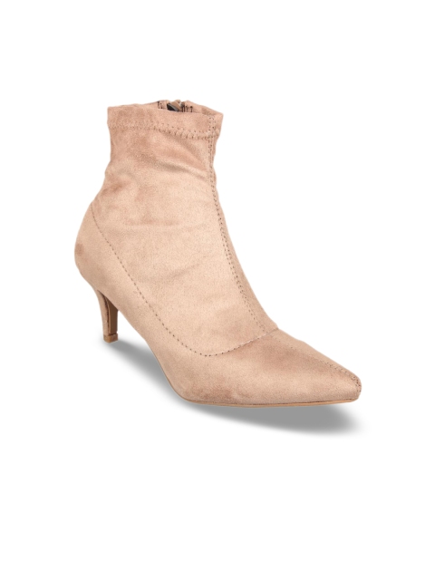 Flat n Heels Women Khaki Solid Heeled Boots