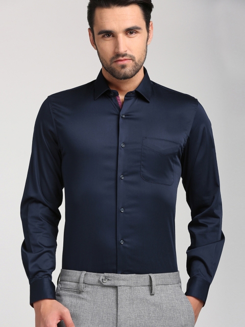 Peter England Men Navy Blue Slim Fit Solid Semiformal Shirt