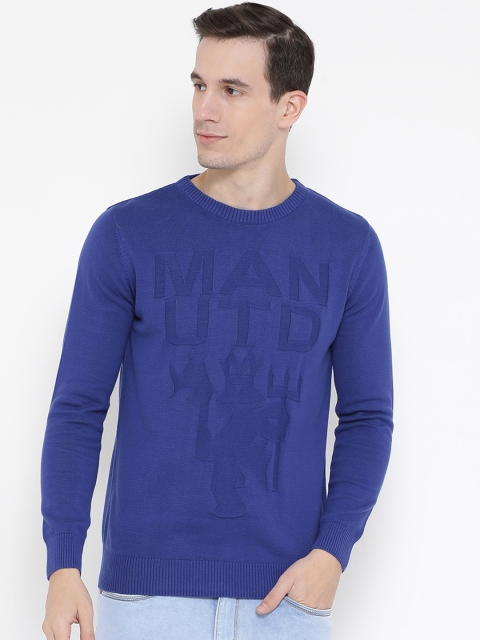 Richlook Men Blue Self Design Woolen Pullover