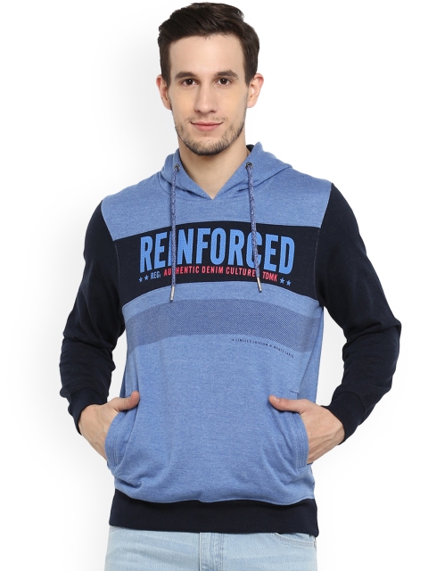 Monte Carlo Men Blue Printed Hooded Sweatshirt