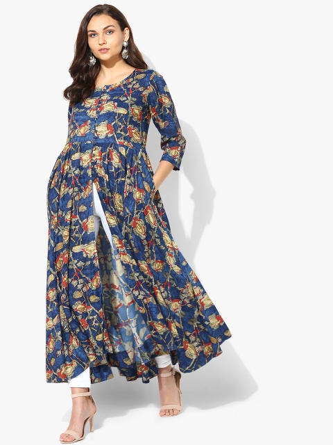 Sangria Women Navy Blue & White Printed Kurta