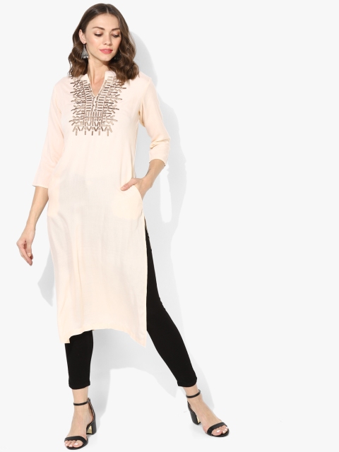 Sangria Women Peach-Coloured Yoke Design Straight Kurta