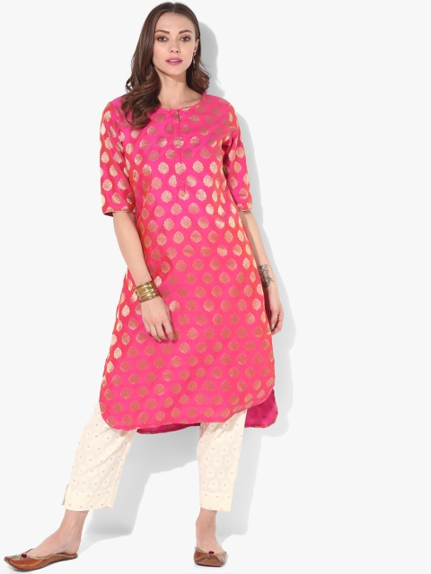 Sangria Women Pink & Off-White Printed Kurta with Palazzos