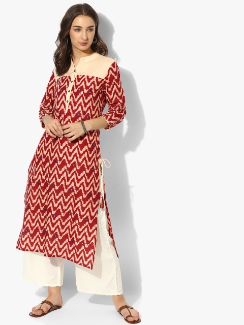 Sangria Women Maroon & Beige Printed Straight Kurta