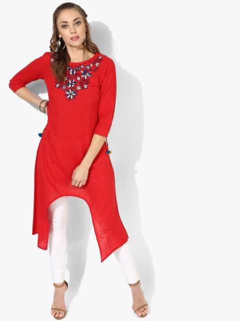 Sangria Women Red Solid Asymmetric A-Line Kurta