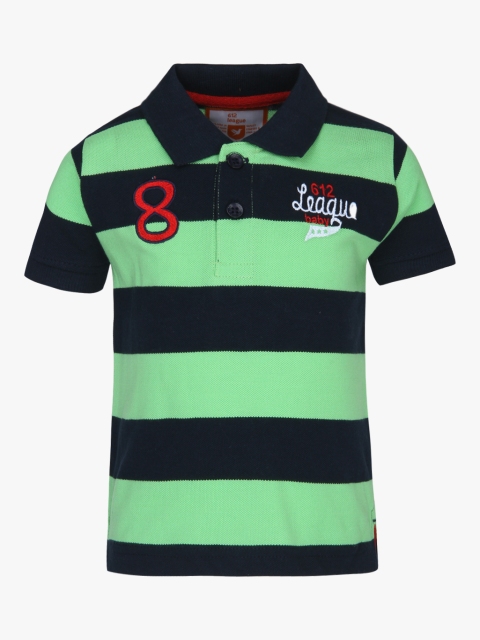 612 League Boys Navy & Green Striped Polo T-shirt