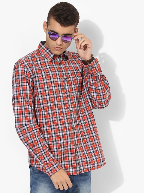 Indian Terrain Men Maroon & Blue Regular Fit Checked Casual Shirt, Orange