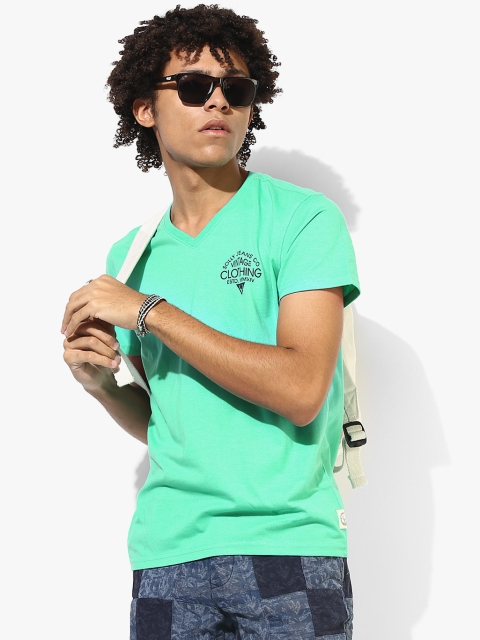 Solly Jeans Co. by Allen Solly Men Green Solid T-shirt