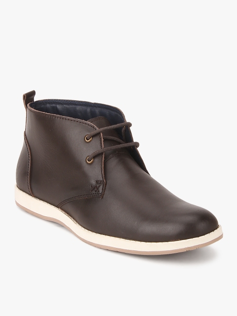 Carlton London Men Brown Leather Flat Boots, Coffee brown