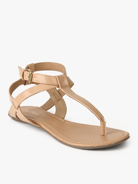 Tao Paris Women Beige T-Strap Flats
