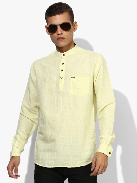 British Club Men Yellow Self Checked Kurta