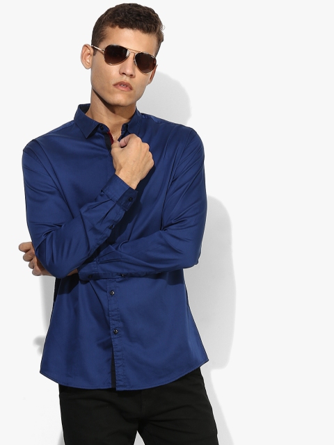 British Club Men Navy Blue Regular Fit Solid Casual Shirt