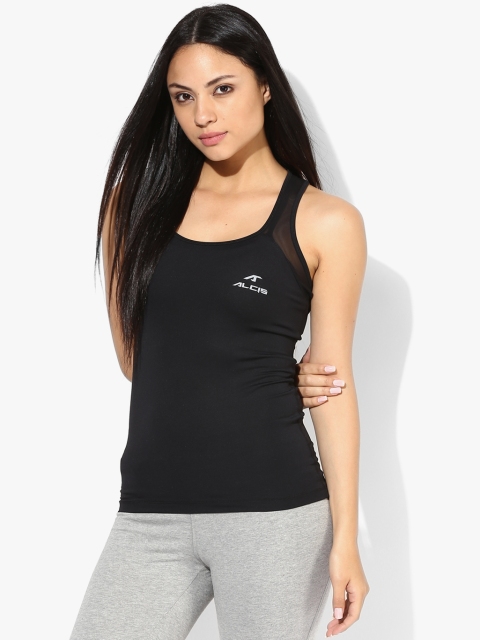 Alcis Women Black Mesh Strap Tank Top