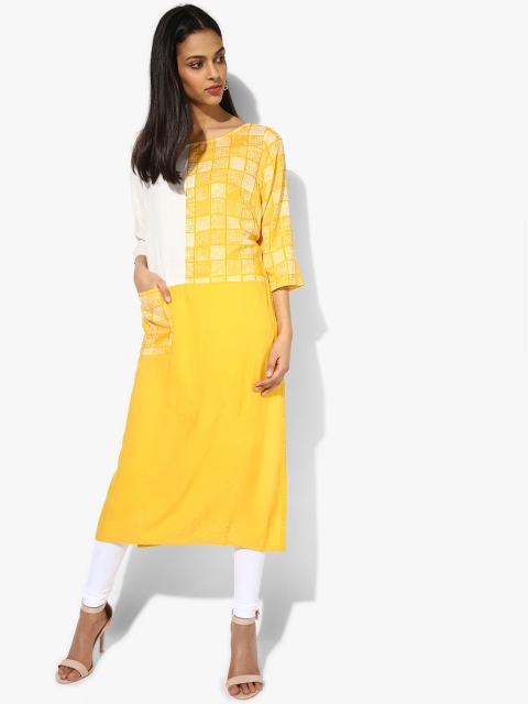 RANGMANCH BY PANTALOONS Women Yellow Yoke Design A-Line Kurta
