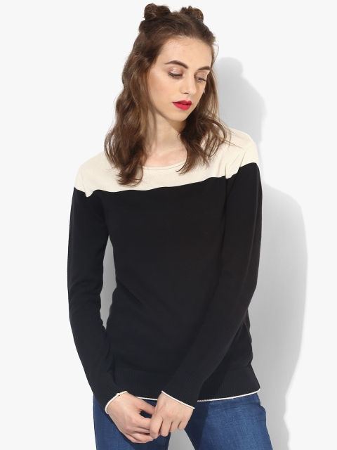People Women Black & White Colourblocked Knitted Top