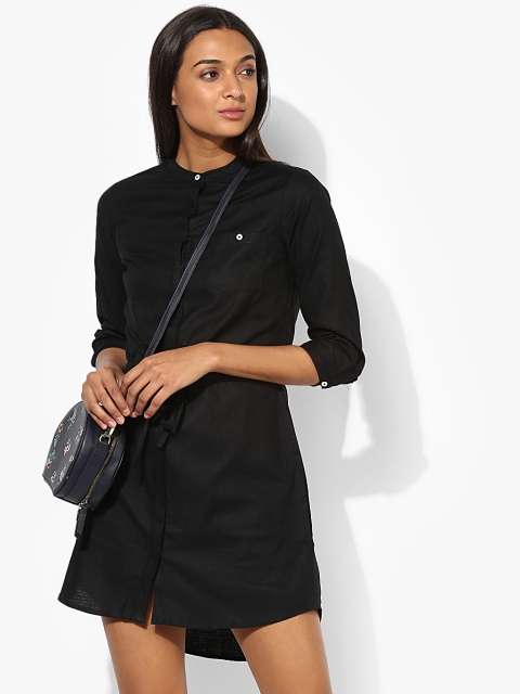 Lee Cooper Women Black Self Design Shirt Dress