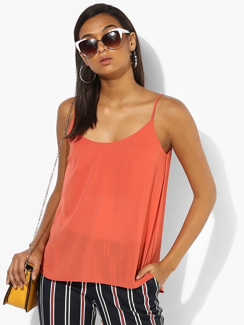 Peach Solid Strappy Top