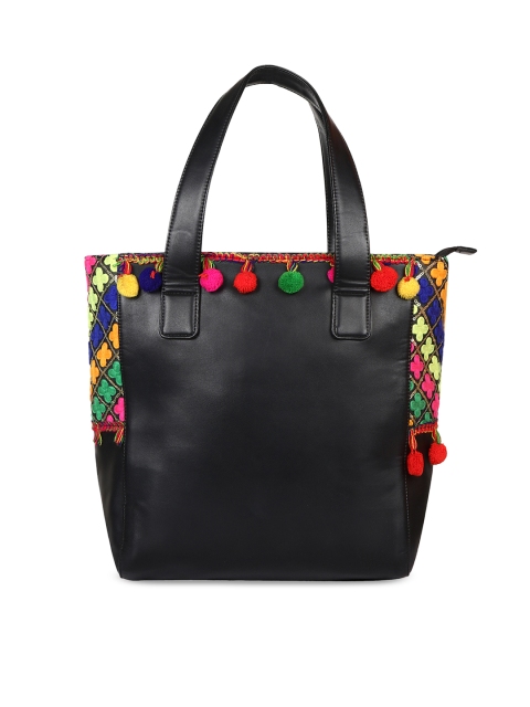 ZAREGARE Black Embroidered Tote Bag