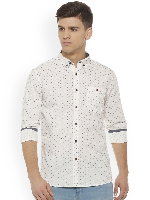 People Men White Regular Fit Printed Casual Shirt