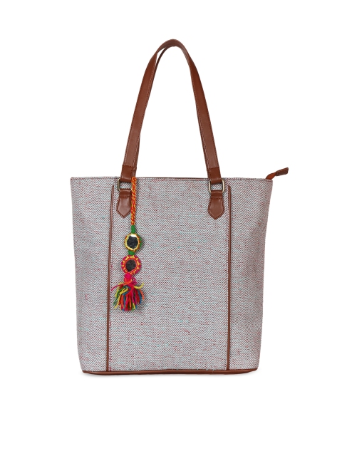 ZAREGARE Grey Woven Design Tote Bag